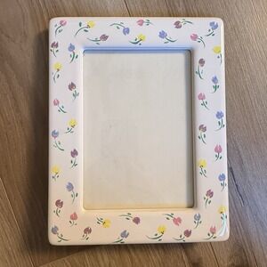 Vintage Ceramic Floral Tulip Picture Frame White Pastel 4x6 Photo Tabletop Decor
